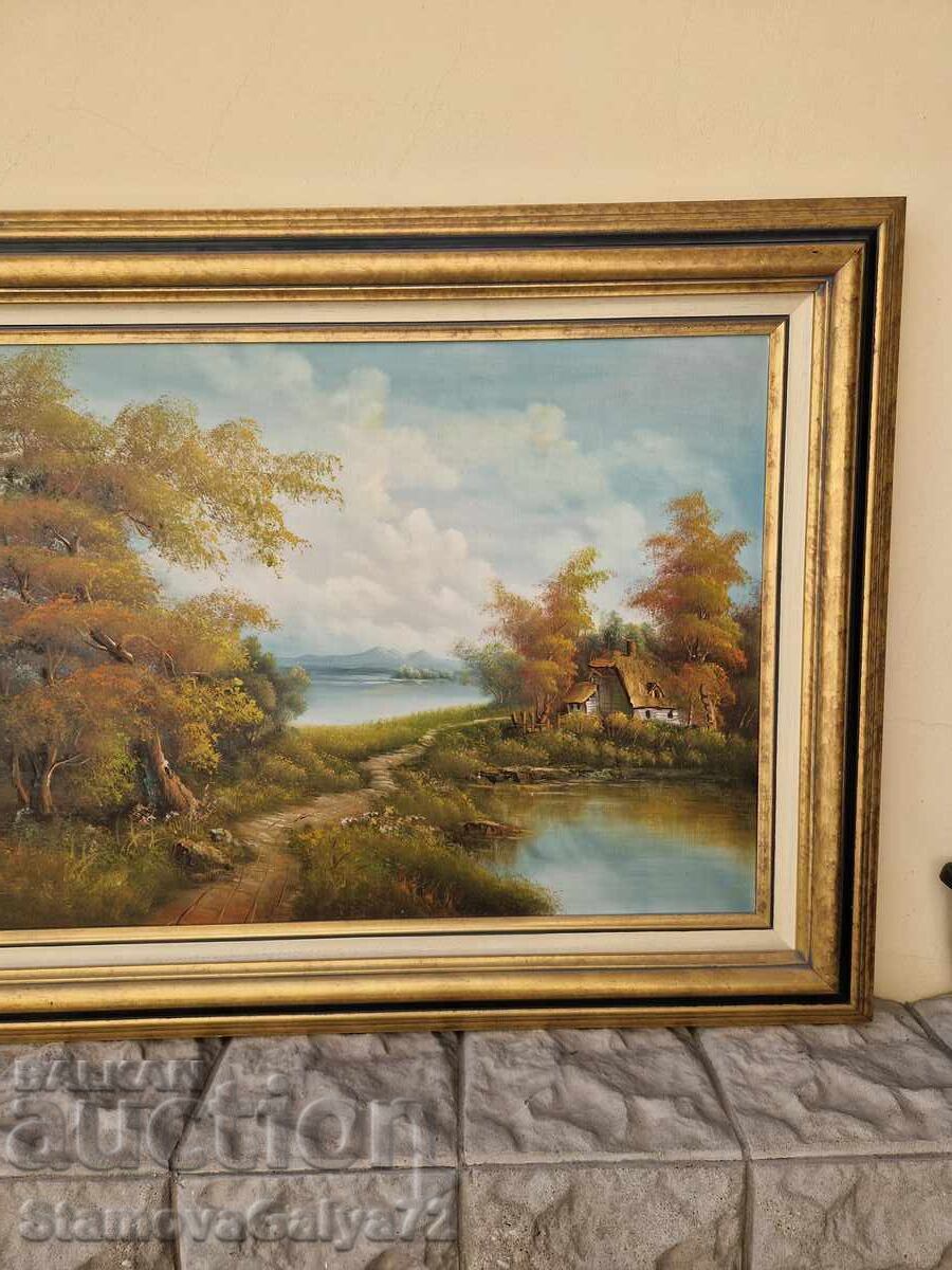 Παράδοση Υπέροχη μεγάλη αντίκα ζωγραφική με λάδι σε καμβά