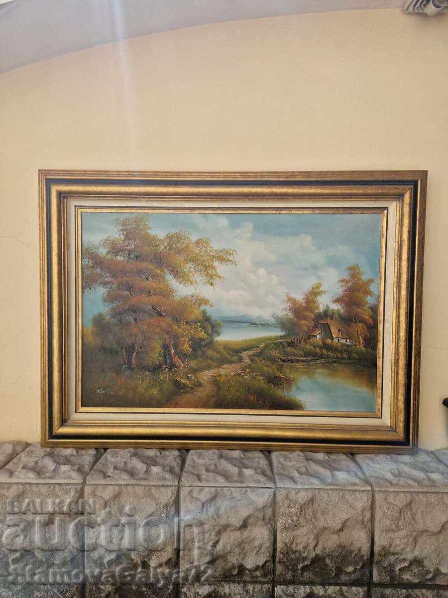 Υπέροχη μεγάλη αντίκα ζωγραφική με λάδι σε καμβά