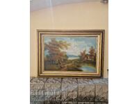 Υπέροχη μεγάλη αντίκα ζωγραφική με λάδι σε καμβά