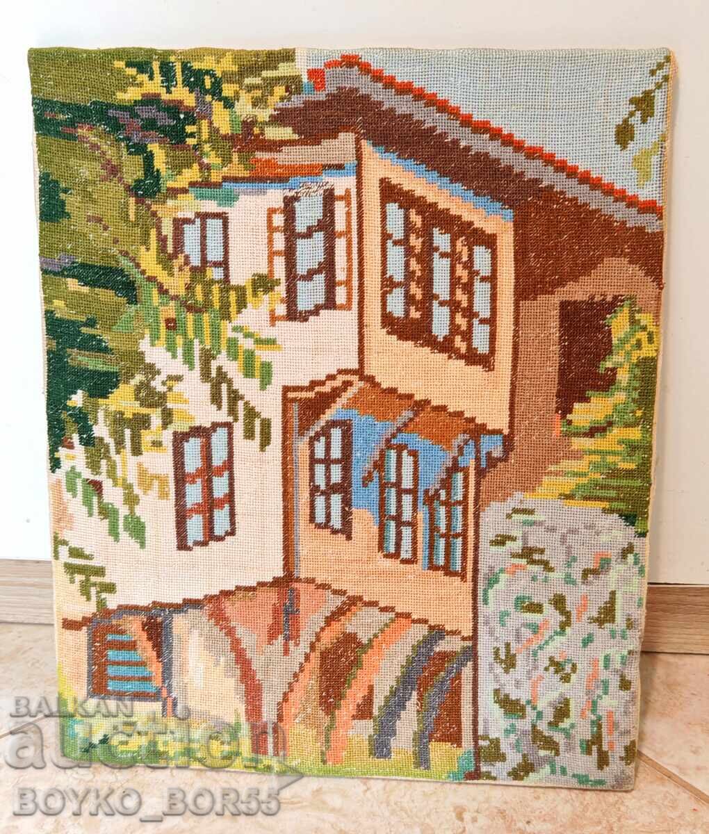 Αρχαίο Γκομπλέν με υποπλαίσιο Αναγεννησιακό Σπίτι 29/24 εκ