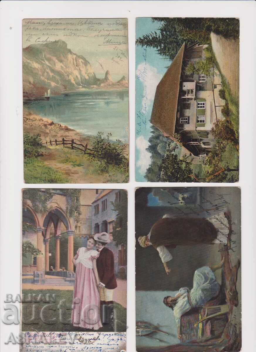 1902-09 4 bucăți CĂRȚI POȘTALE Circulate cu preț € 5.00 | 9.78 BGN