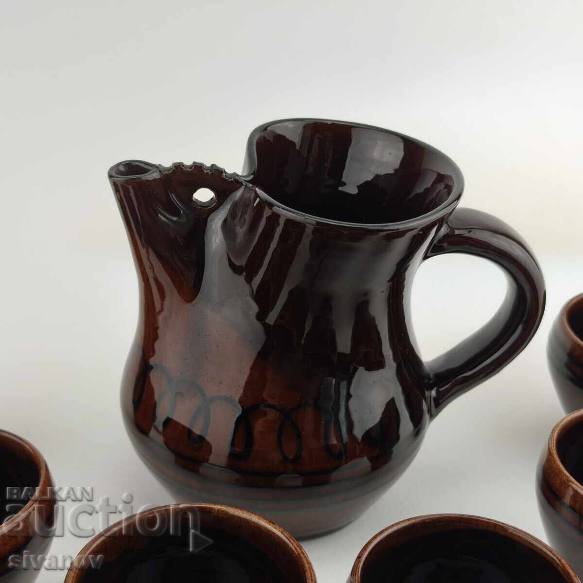 Old ceramic wine set 6 glasses and carafe #6013 with price 19.99 BGN | € 10.22 Old ceramic wine set 6 glasses and carafe #6013 with price 19.99 BGN | € 10.22