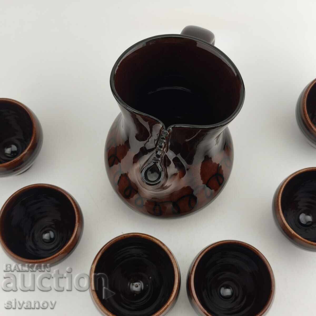 Delivery of Old ceramic wine set 6 glasses and carafe #6013 Delivery of Old ceramic wine set 6 glasses and carafe #6013