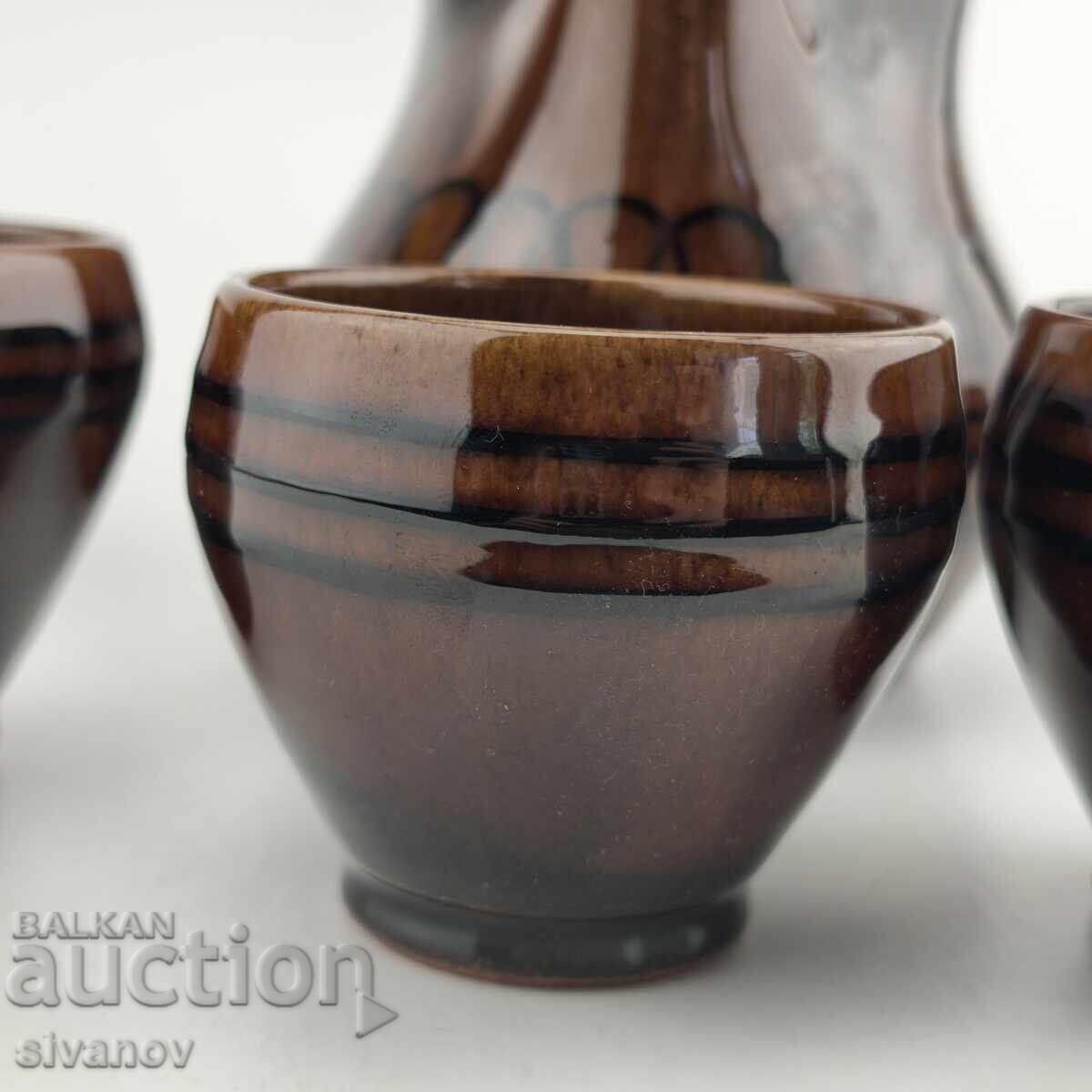 Old ceramic wine set 6 glasses and carafe #6013 - 5 Old ceramic wine set 6 glasses and carafe #6013 - 5