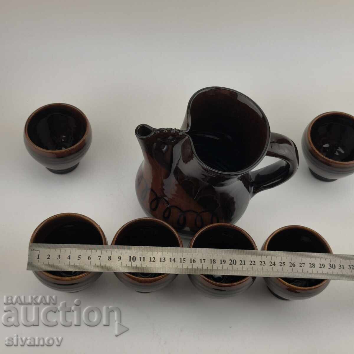 Old ceramic wine set 6 glasses and carafe #6013 - 7 Old ceramic wine set 6 glasses and carafe #6013 - 7