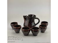 Set ceramic vechi pentru vin, 6 pahare și carafă #6013