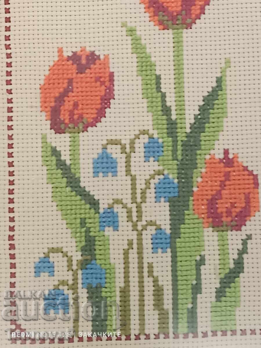 Flowers, embroidery in a wooden frame and protective glass with price 10.00 BGN | € 5.11 Flowers, embroidery in a wooden frame and protective glass with price 10.00 BGN | € 5.11