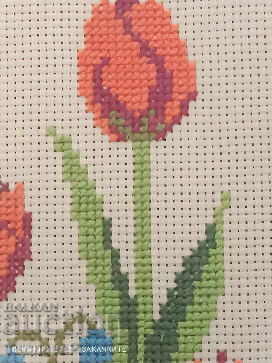 Auction Flowers, embroidery in a wooden frame and protective glass Auction Flowers, embroidery in a wooden frame and protective glass