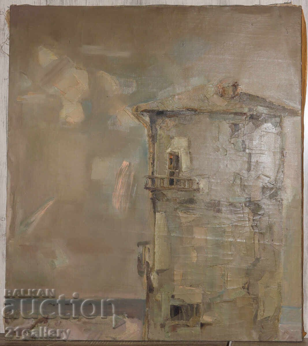 P. Tsanov / Oil paints, landscape with a seaside house with price 700.00 BGN | € 357.90