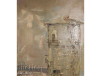 P. Tsanov / Uleiuri, peisaj cu casă la malul mării