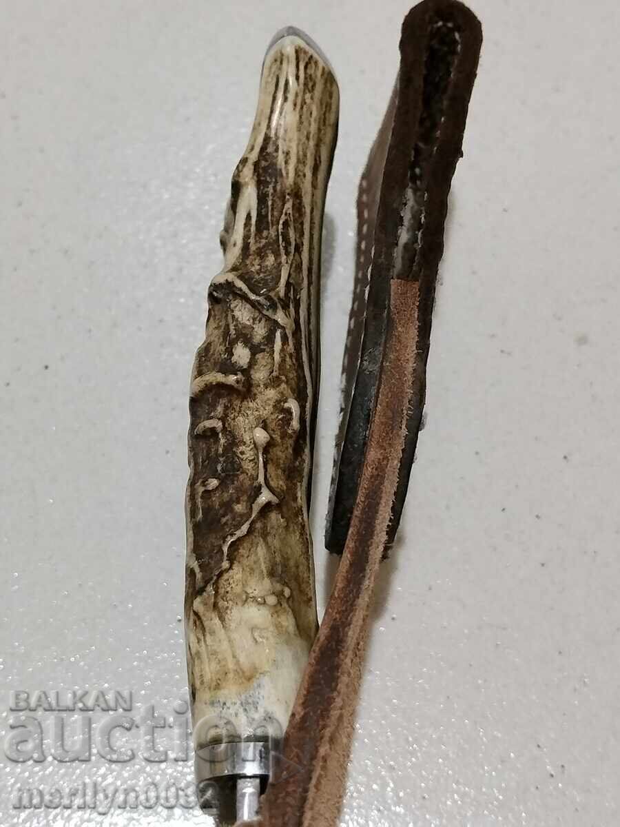 Hunting knife with sheath, deer antler handle - 7