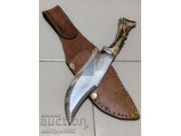 Hunting knife with sheath, deer antler handle