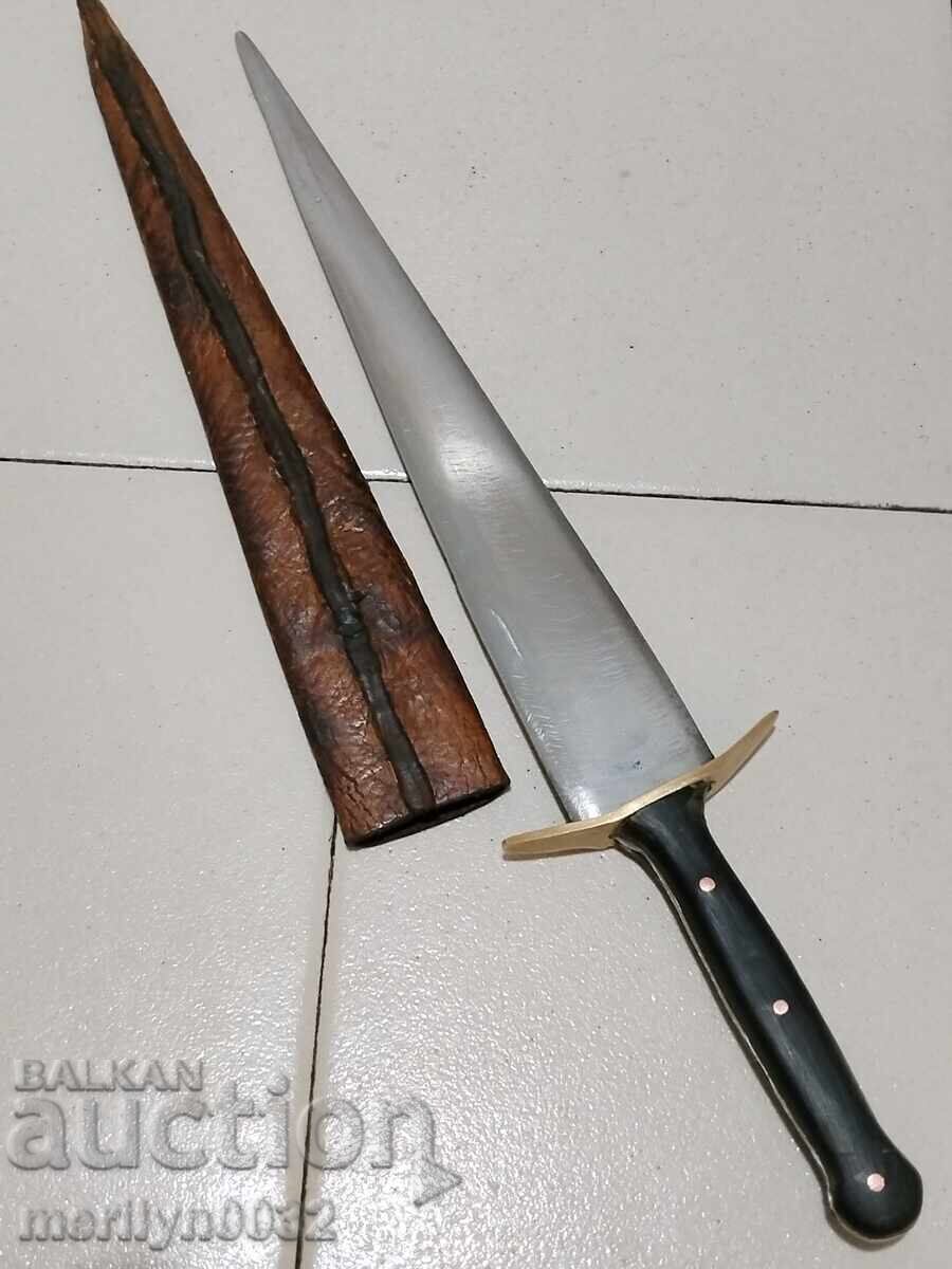 Kama από κέρατο βουβαλιού και δερμάτινη θήκη, δίκοπο μαχαίρι - 5