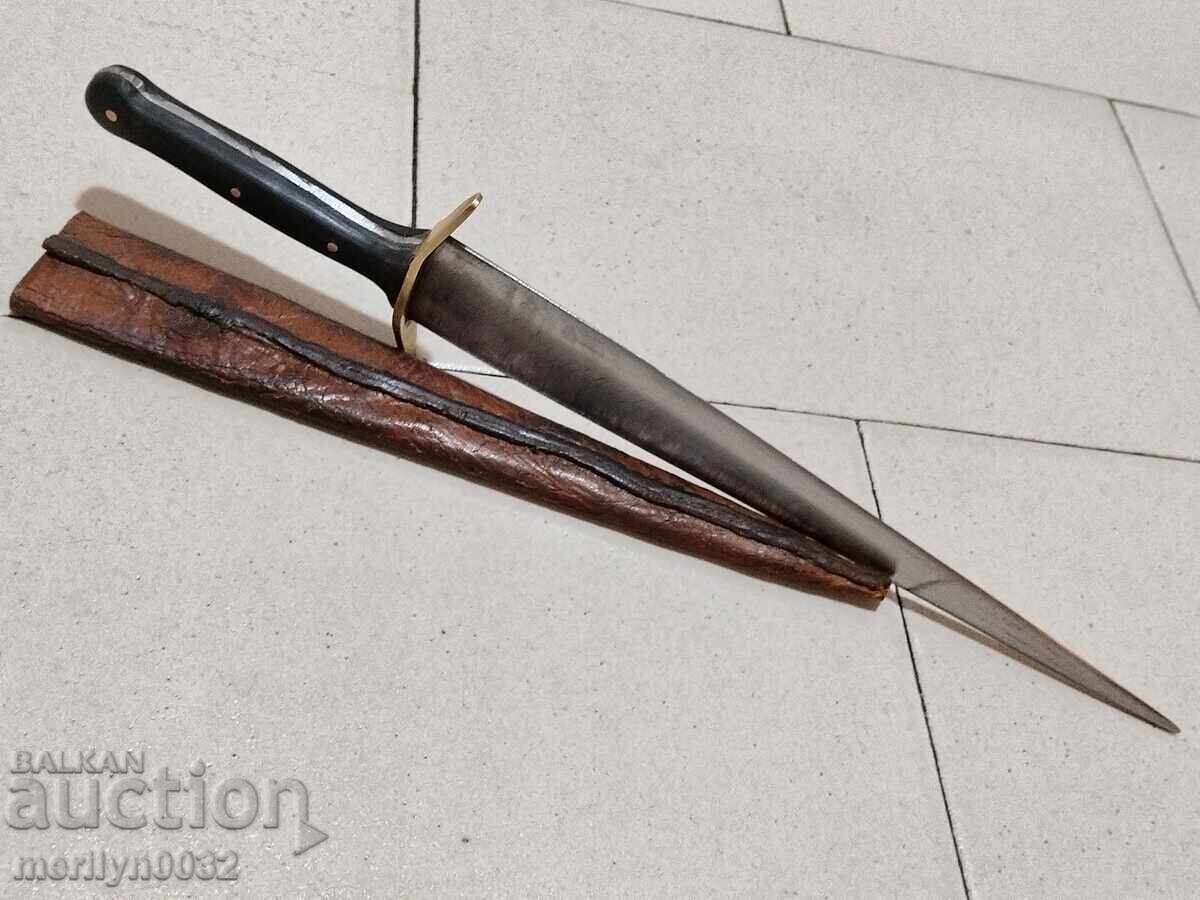 Kama από κέρατο βουβαλιού και δερμάτινη θήκη, δίκοπο μαχαίρι - 6