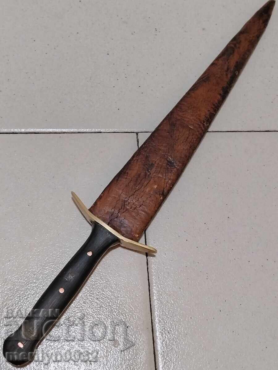 Kama από κέρατο βουβαλιού και δερμάτινη θήκη, δίκοπο μαχαίρι - 7