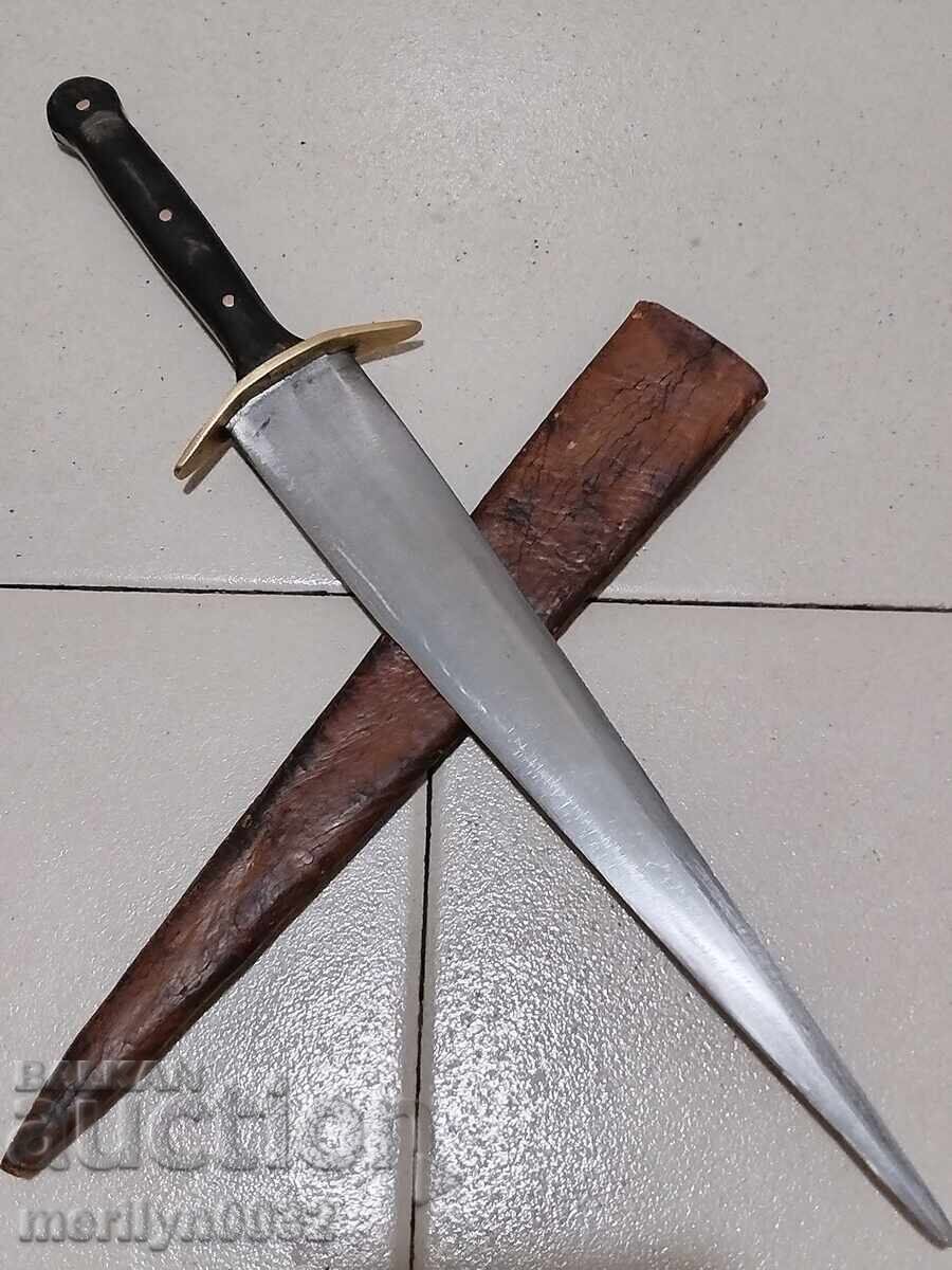 Kama από κέρατο βουβαλιού και δερμάτινη θήκη, δίκοπο μαχαίρι