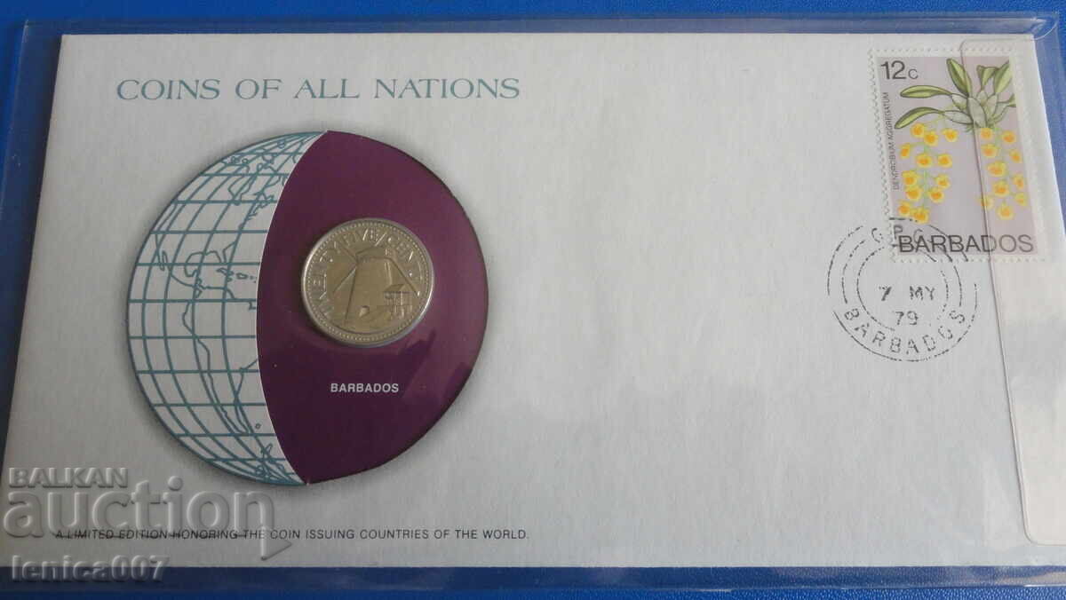 Auction  Barbados 1979 - 25 Cents (in first day cover with stamp) BU