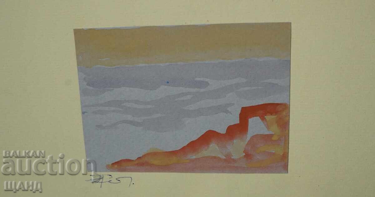 Стара Майсторска рисунка картина акварел пейзаж с цена 5.35 лв. | € 2.74