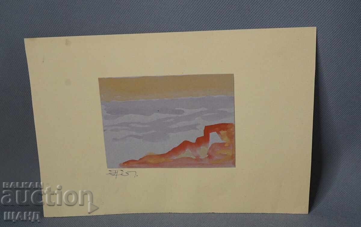 Стара Майсторска рисунка картина акварел пейзаж