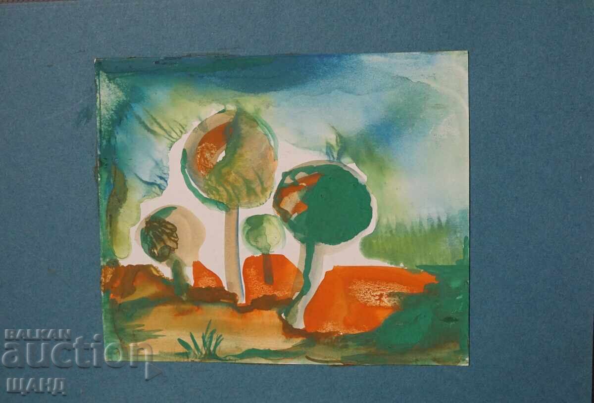 Old Master's drawing watercolor painting landscape trees with price 5.35 BGN | € 2.74
