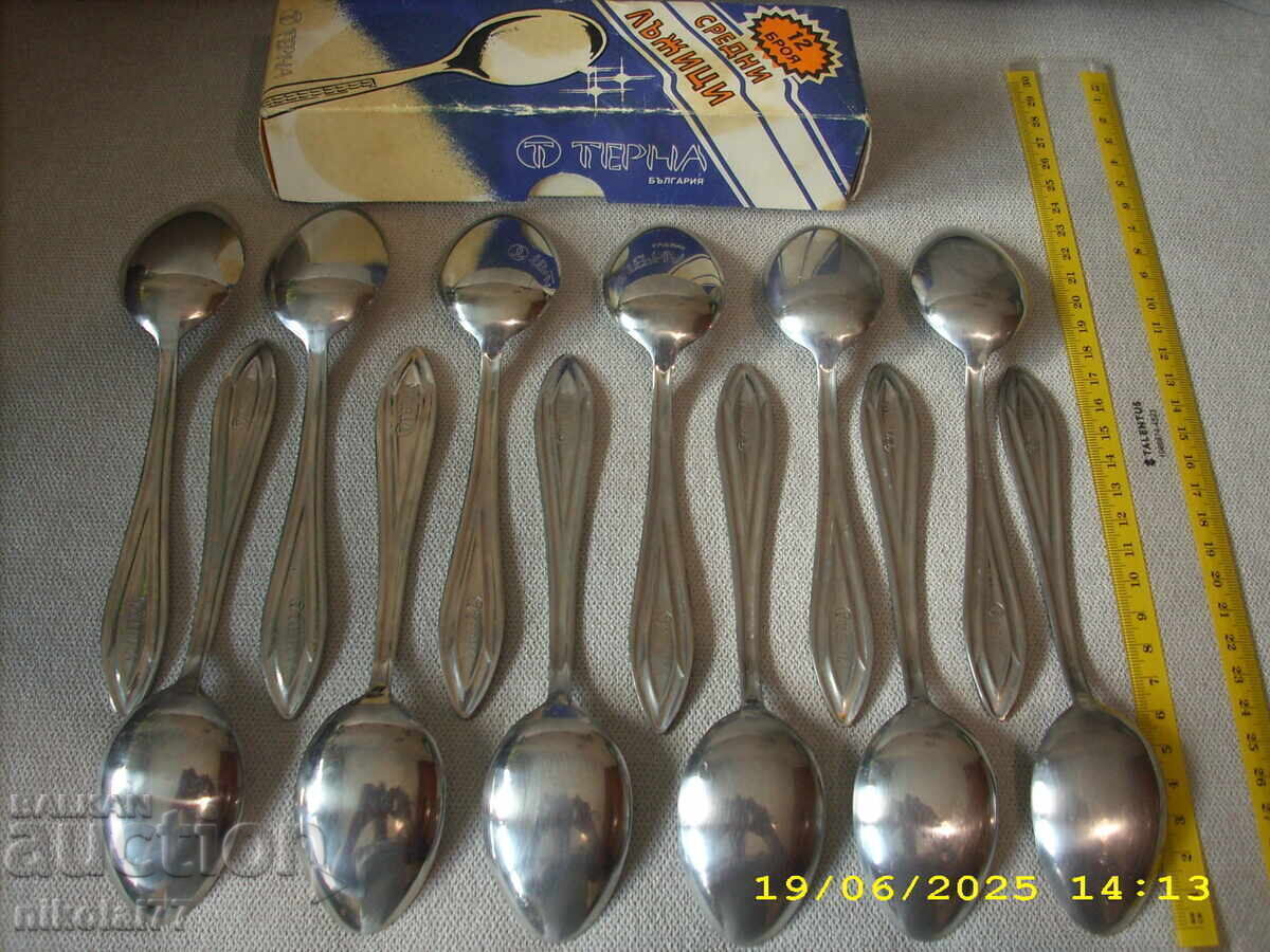 ТЕРНА В. Търново 12 броя средни лъжици нови кутия РЕДКАЖ - 5 ТЕРНА В. Търново 12 броя средни лъжици нови кутия РЕДКАЖ - 5