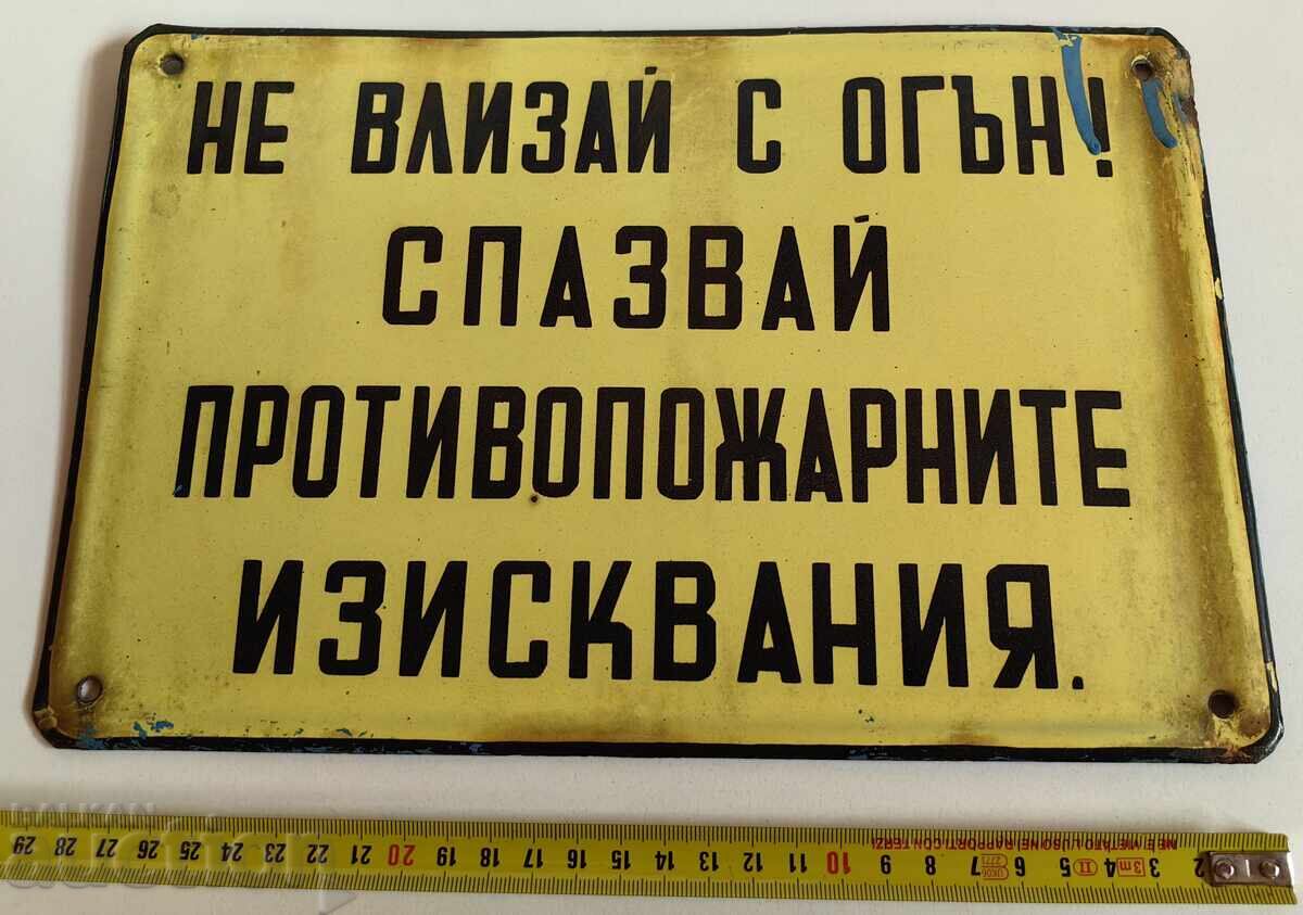 Fire safety enamel sign