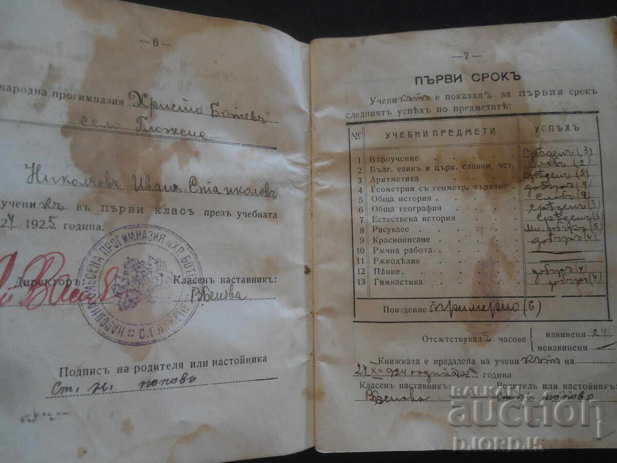 Доставка на УЧЕНИШКА КНИЖКА, №14, Народна прогимназия