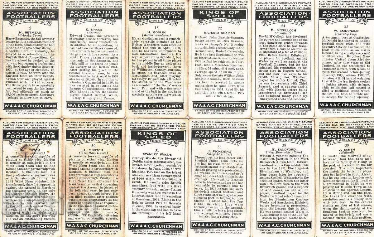 ΠΩΛΩ ΠΑΛΙΕΣ ΚΑΡΤΕΣ ΤΣΙΓΑΡΩΝ ΜΕ ΠΟΔΟΣΦΑΙΡΙΣΤΕΣ - ΑΓΓΛΙΑ 1938 με τιμή 40.00 BGN | € 20.45