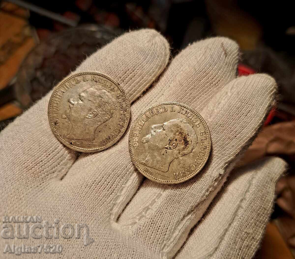 Аукцион 2броя двулевки сребро 1891г