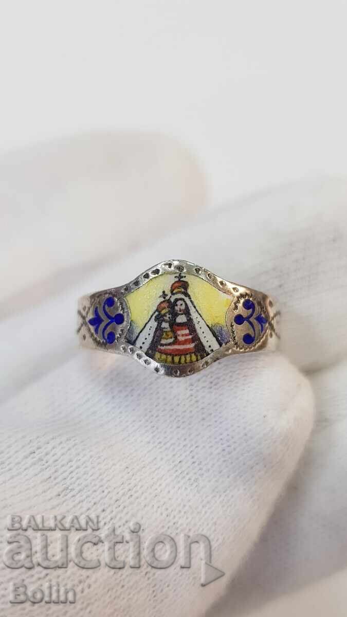 Livrarea Inel de argint european rar, email Fecioara Maria, sec. XIX Livrarea Inel de argint european rar, email Fecioara Maria, sec. XIX