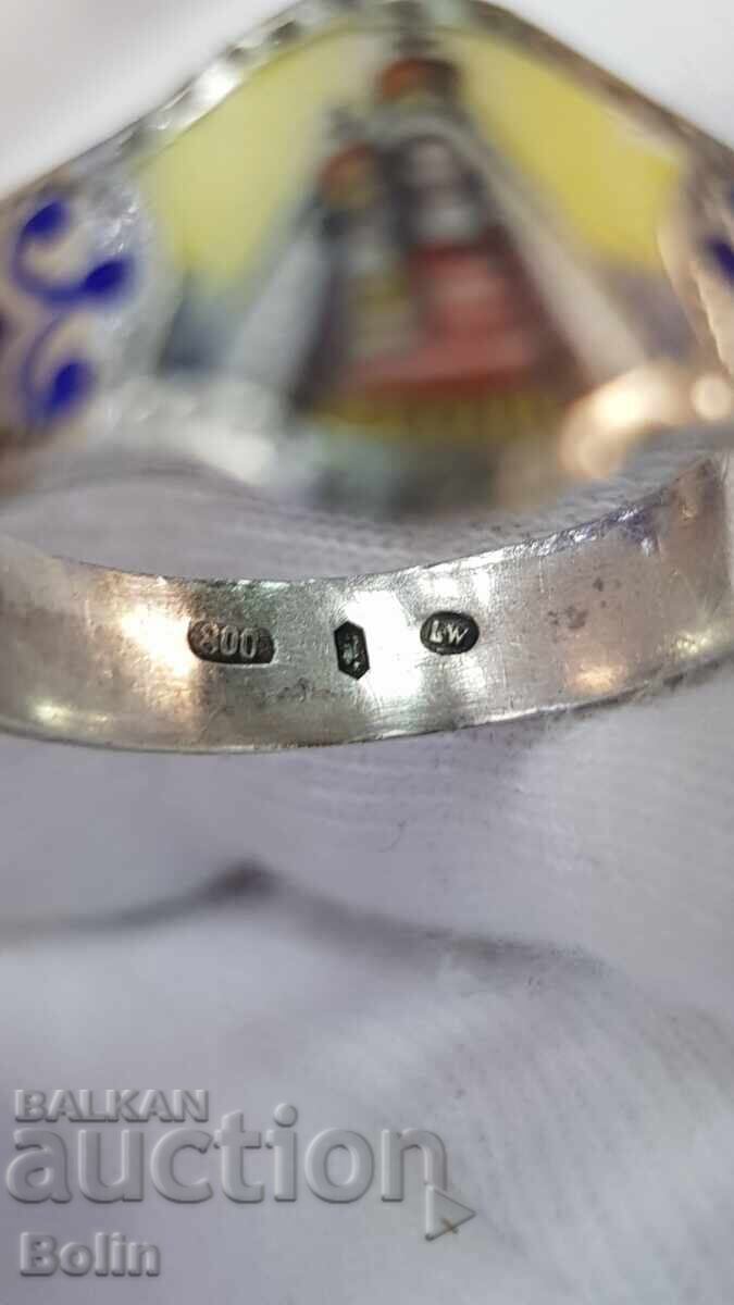 Inel de argint european rar, email Fecioara Maria, sec. XIX - 6