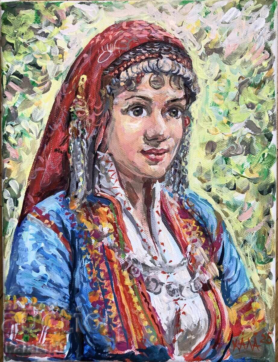 Bulgarian woman with a blue saya