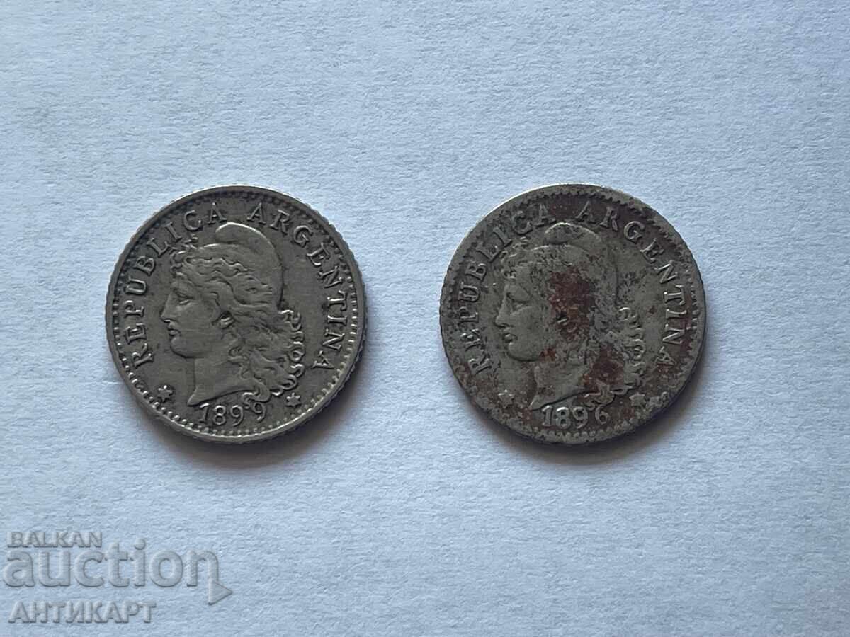 Argentina 2 coins 5 centavos 1896 and 1899 Argentina 2 coins 5 centavos 1896 and 1899