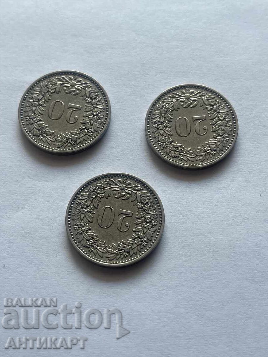 3 monede de 20 rappen rappen Elveția 1881,1881,1883 cu preț 9.00 BGN | € 4.60