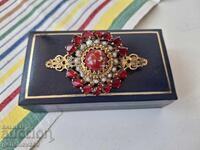 Vintage Brooch Bohemian Crystal, Garnet, Gold Plated