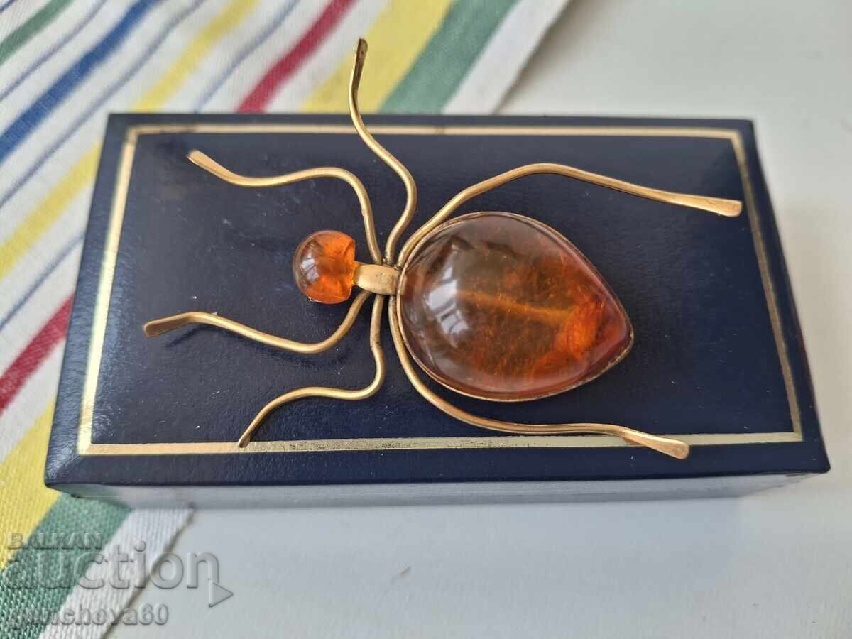 Original Russian spider brooch Baltic amber