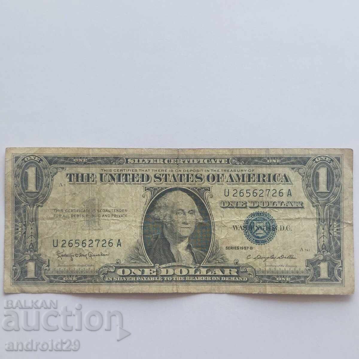 1 Δολάριο 1957 Α ΗΠΑ, Μπλε Σφραγίδα /F/ Τραπεζογραμμάτιο/Dollar/USA 1 Δολάριο 1957 Α ΗΠΑ, Μπλε Σφραγίδα /F/ Τραπεζογραμμάτιο/Dollar/USA