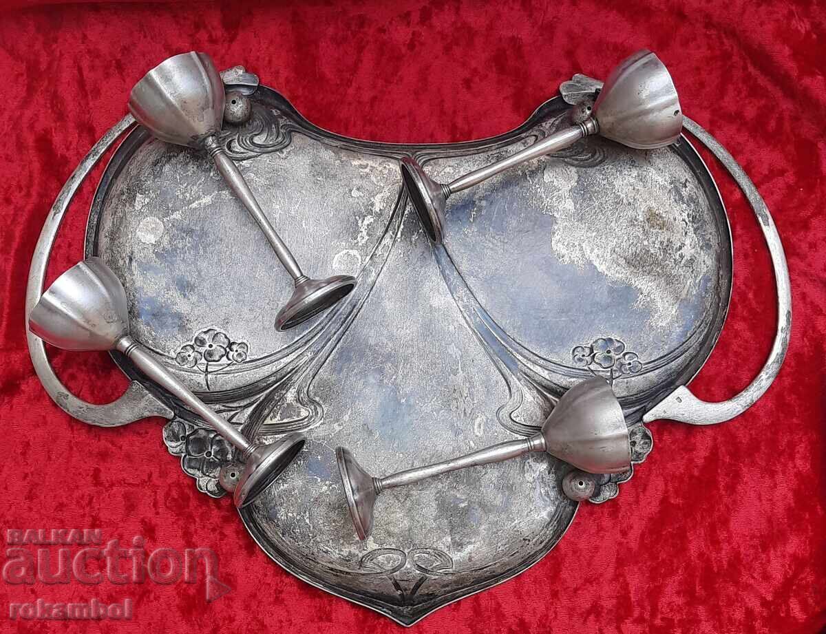 Παράδοση Αντίκα δίσκος με 4 ποτήρια WMF