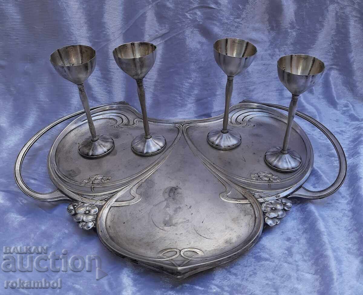 Tavă veche cu 4 cești WMF - 5