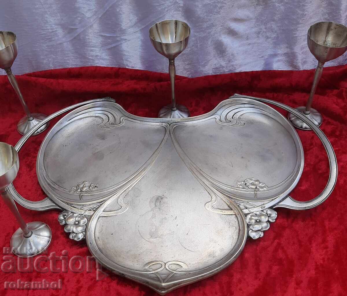 Αντίκα δίσκος με 4 ποτήρια WMF - 6