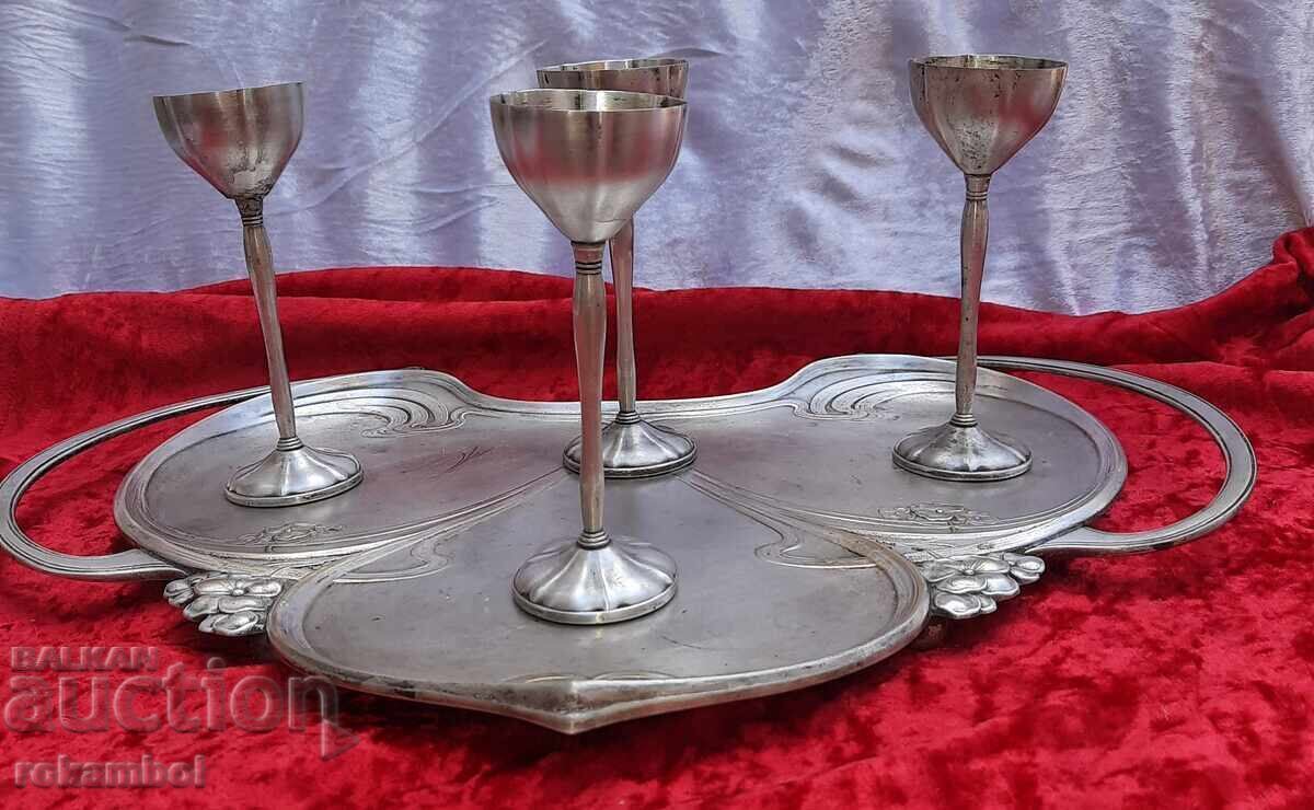 Αντίκα δίσκος με 4 ποτήρια WMF - 7