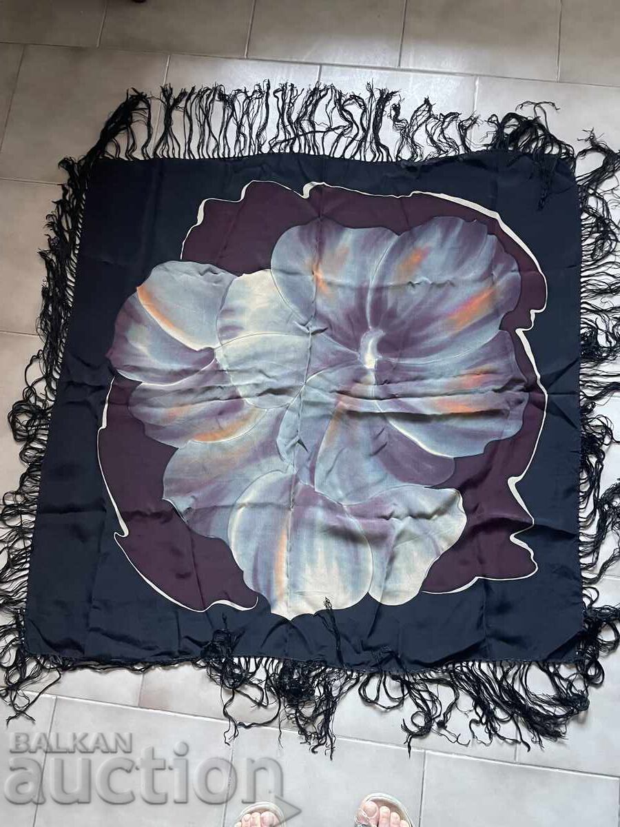 Shawl, headscarf - batik. Natural silk, 90/90 cm, USSR
