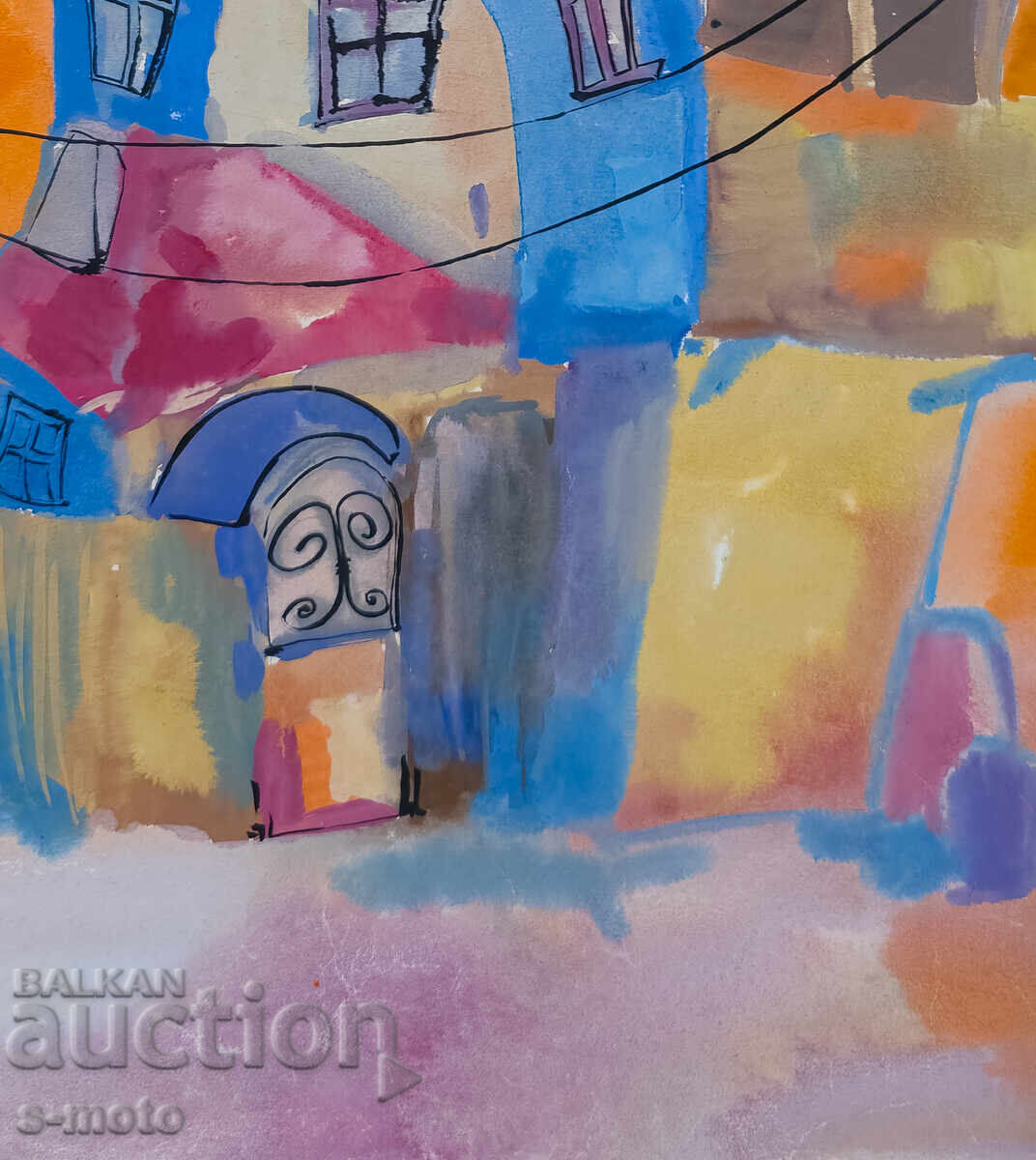 Аукцион Kартина акварел градски пейзаж, църква