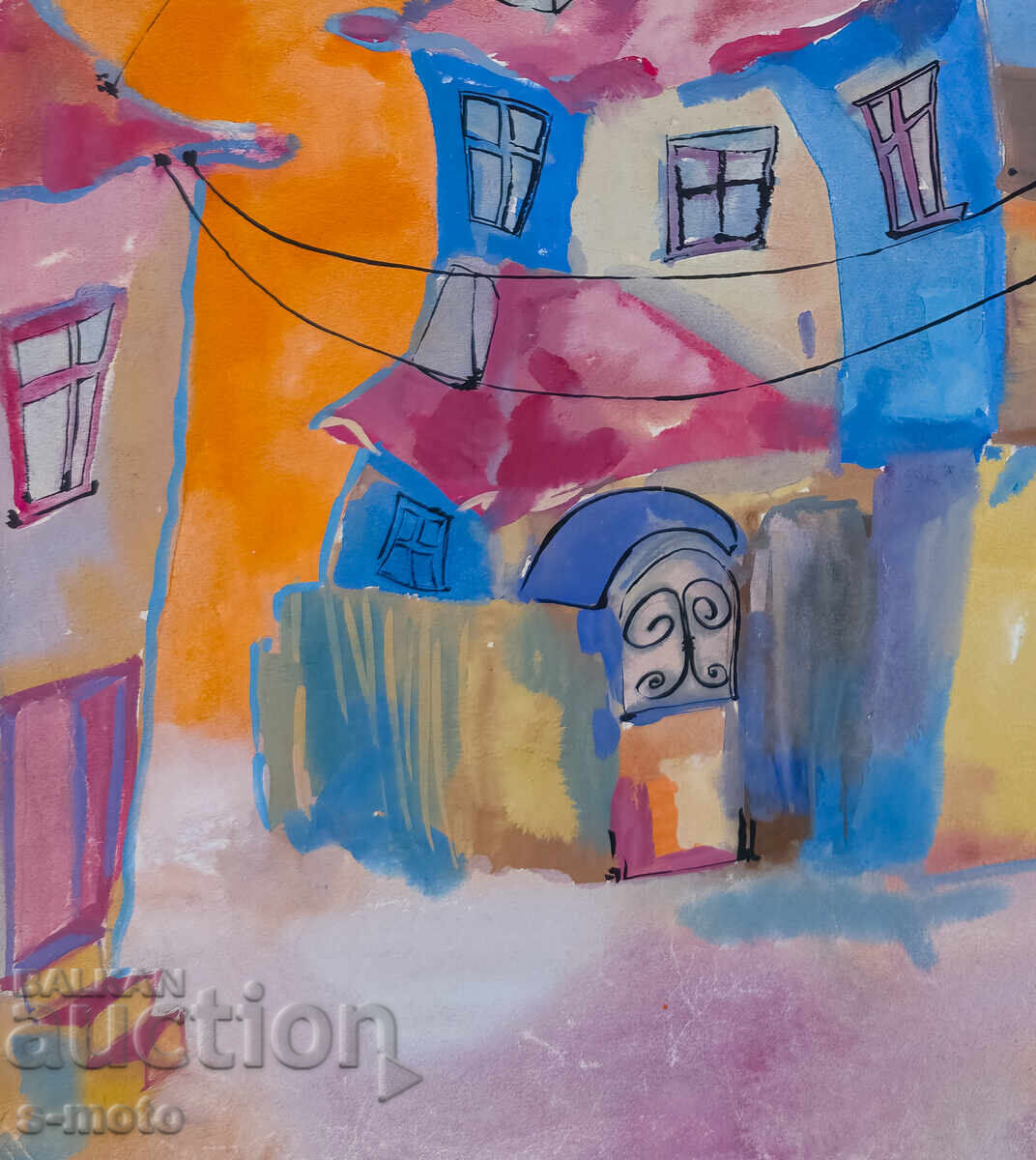 Kартина акварел градски пейзаж, църква - 6