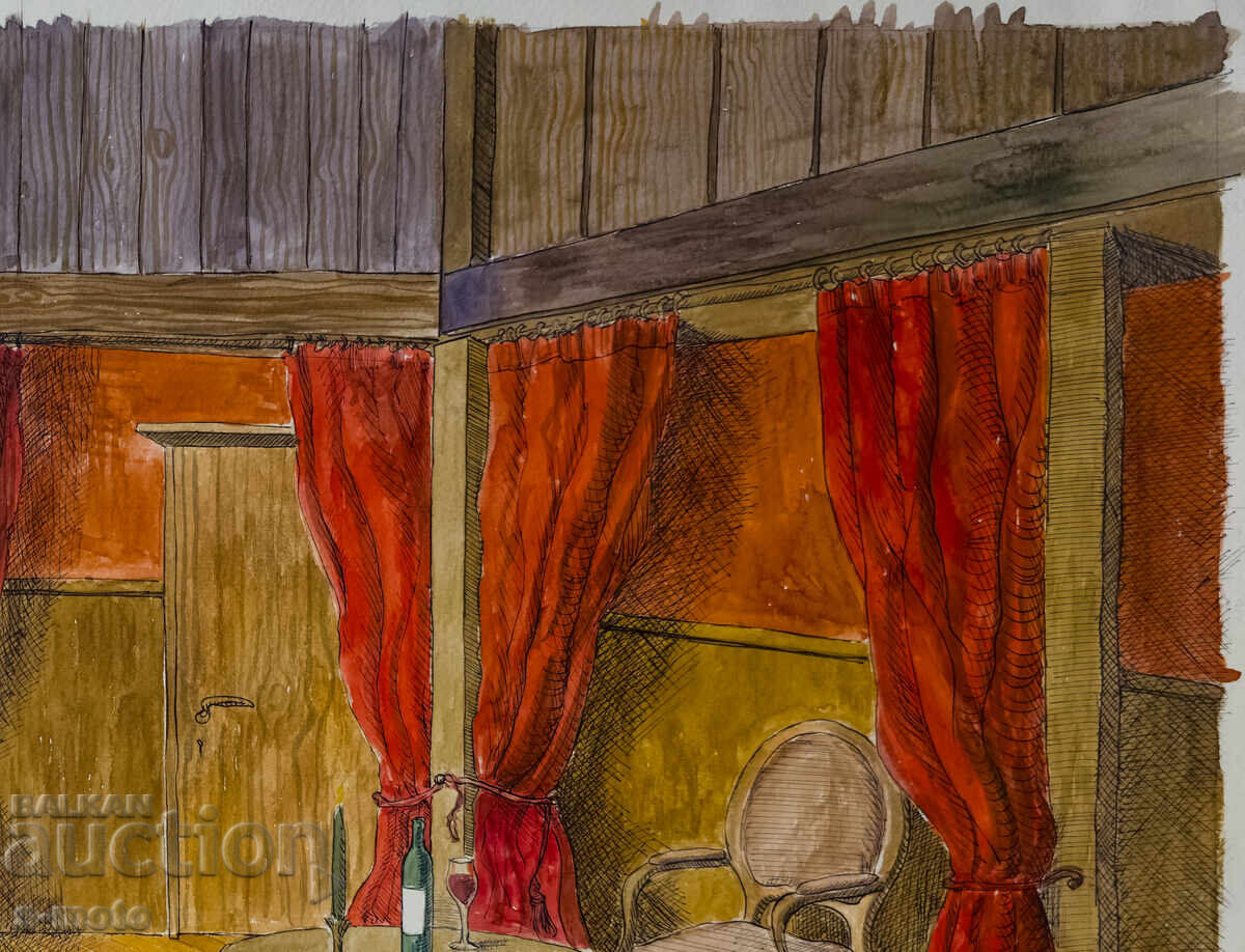 Παράδοση Ακουαρέλα ζωγραφική σκηνογραφία εσωτερικού χώρου