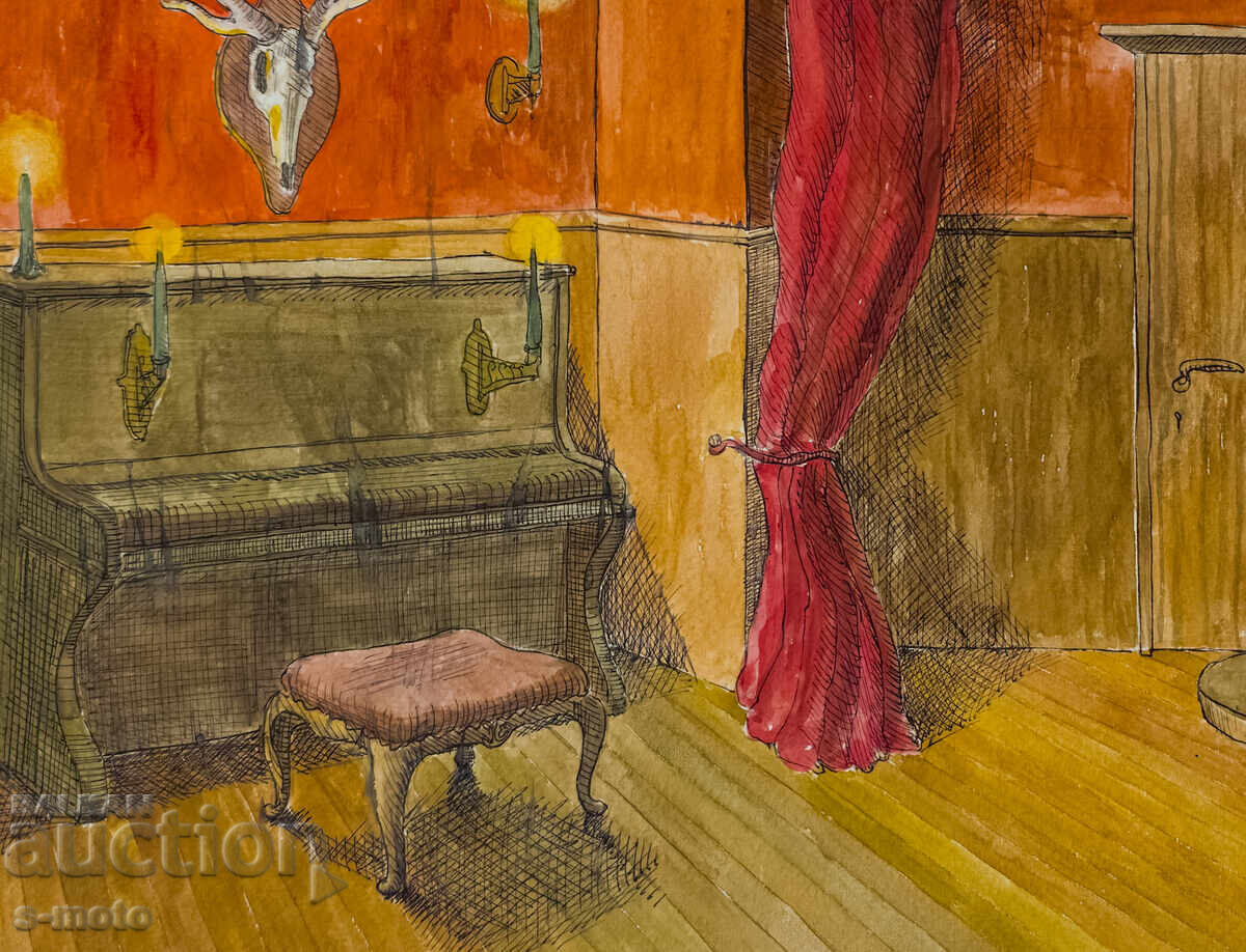 Ακουαρέλα ζωγραφική σκηνογραφία εσωτερικού χώρου - 5