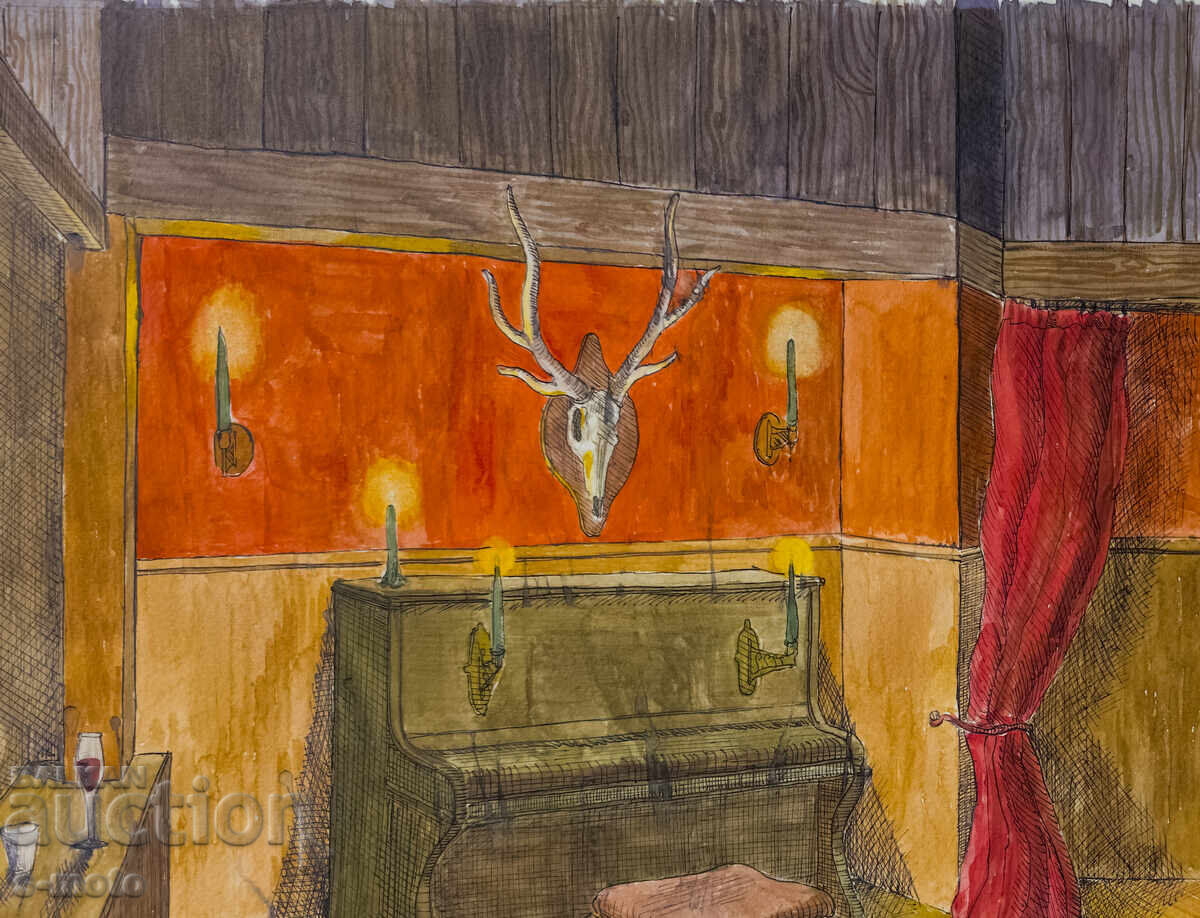 Ακουαρέλα ζωγραφική σκηνογραφία εσωτερικού χώρου - 6