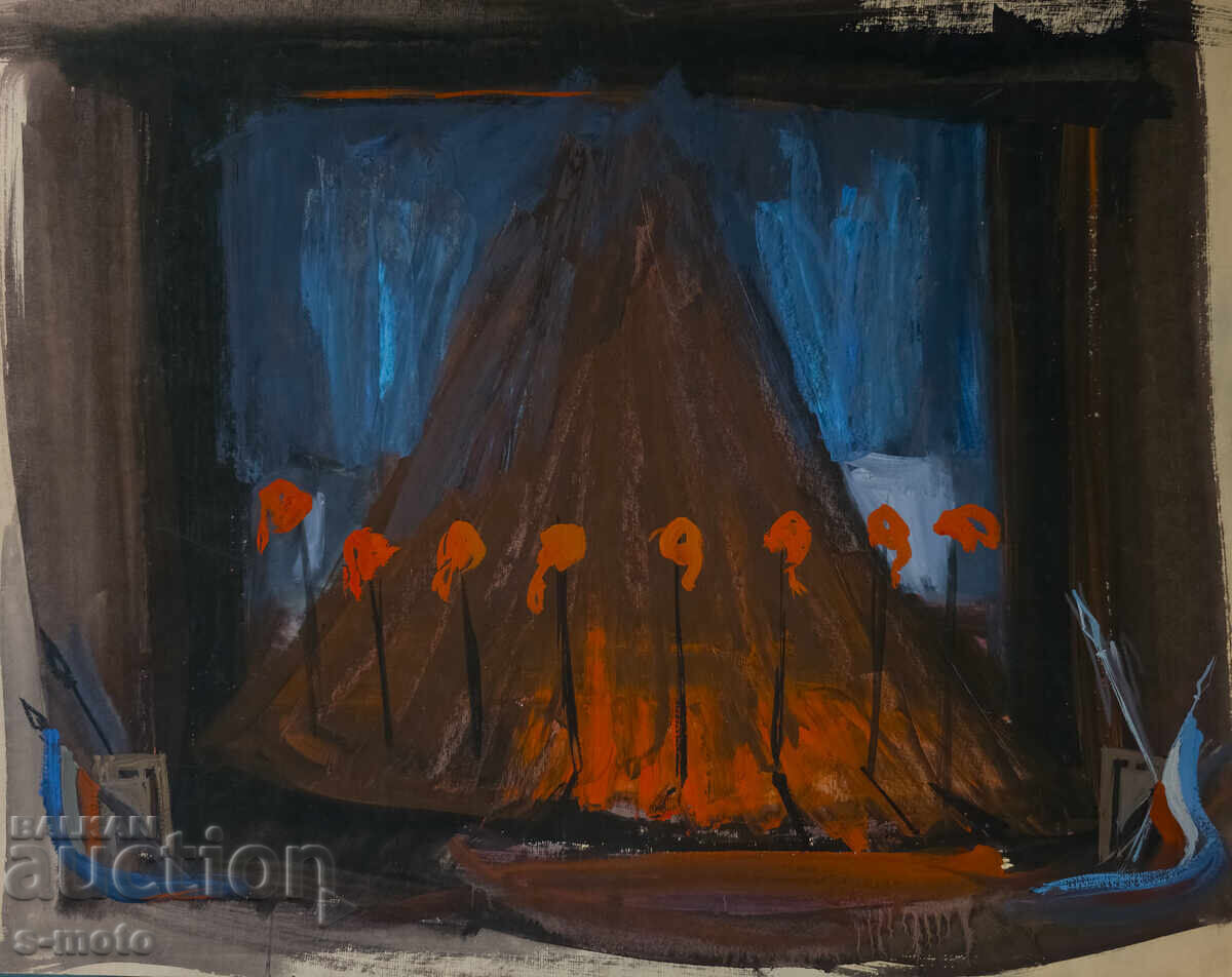 Картина гваш сценография интериор Картина гваш сценография интериор