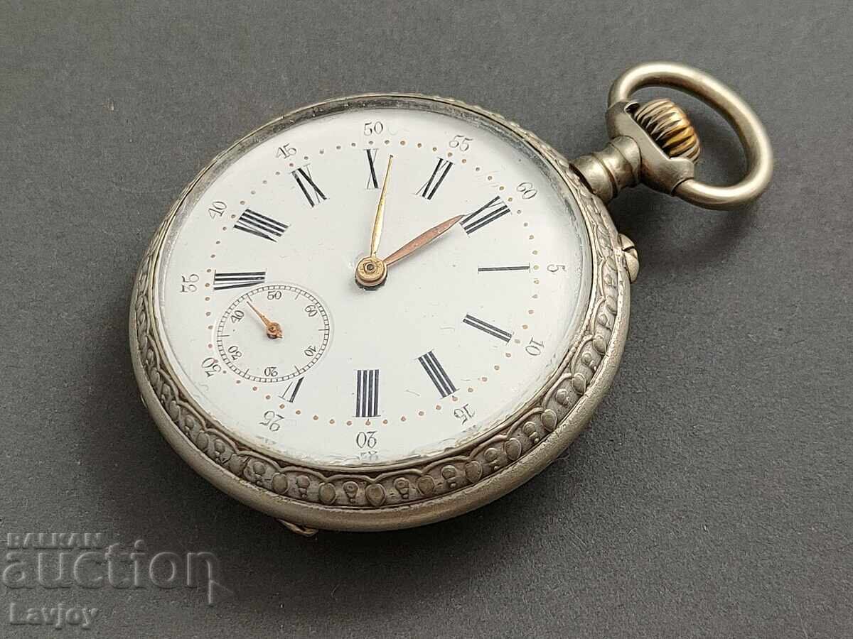 Auction  Silver-plated pocket watch hunting scene