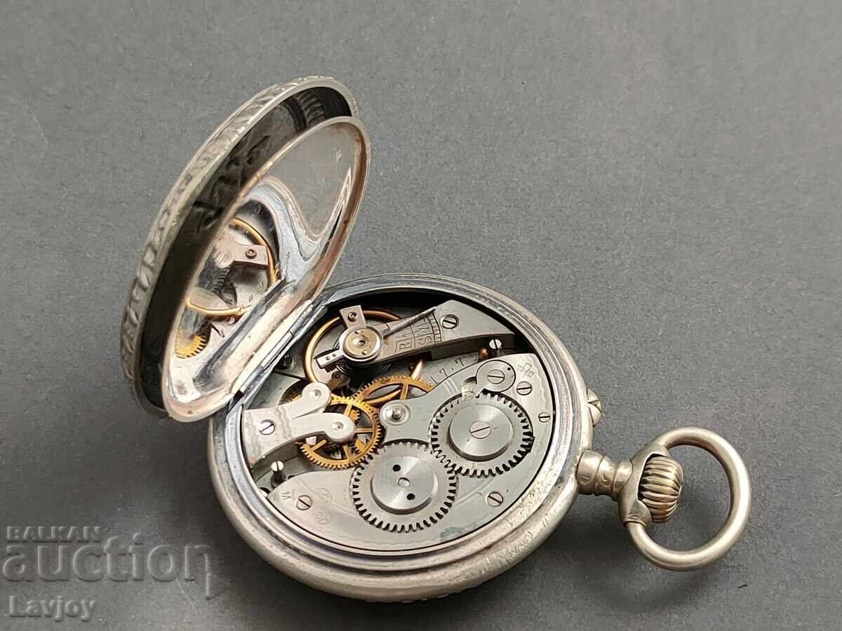 Ceas de buzunar argintat scenă de vânătoare - 7